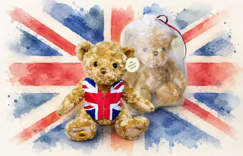 Click Here To Enlarge This Photo Of Memory bear with British flag waistcoat- Other flag designs are available